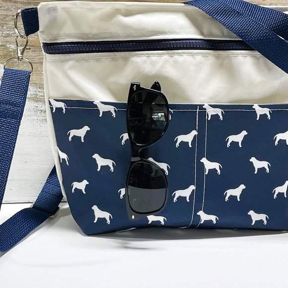 Recycled Sail Cloth Lab Dog Womens Crossbody Bag Handmade - Picture 1 of 7